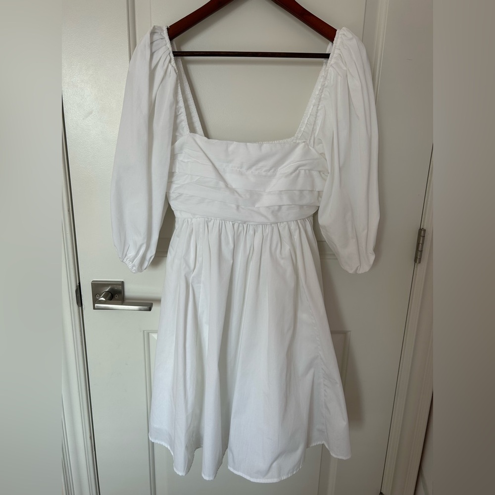 Abercrombie & Fitch Emerson Poplin Puff Sleeve Ruched Mini Dress White szXS tall - Picture 10 of 12